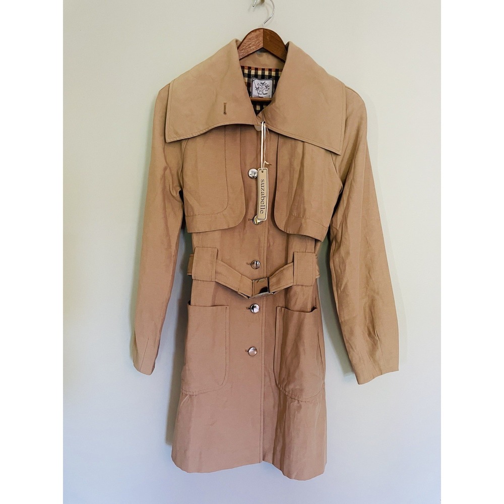 Suzabelle New With Tags Dead Stock Tan Trench Coat. Size XS. Belted. Lined.